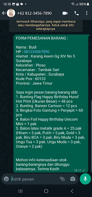 Contoh Form Order Barang yang Benar