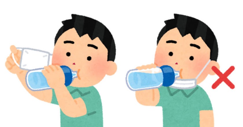 マスクをめくって あごにかけて水分補給をする人のイラスト 男性 かわいいフリー素材集 いらすとや