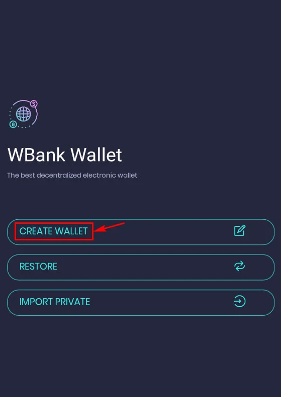 Регистрация в WBank Wallet
