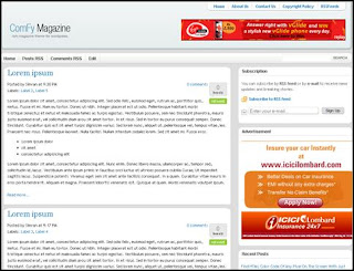 Comfy Magazine - Free Blogger Template - search box, 2 columns, light blue and white, personal blog, business blog, 2 navigation menus, rss subscribe section, page navigation, read more function, Yahoo smileys in comment section, related posts widget