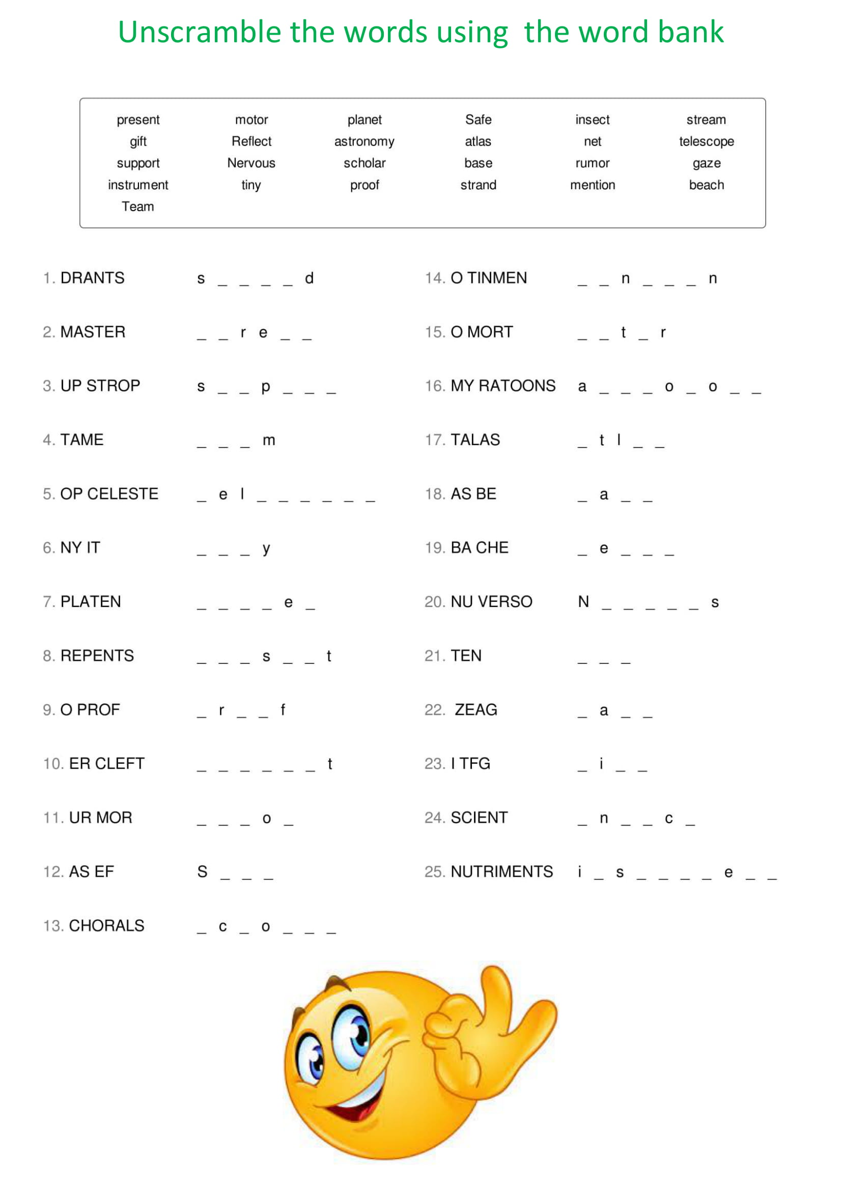 worksheets unscramble the words