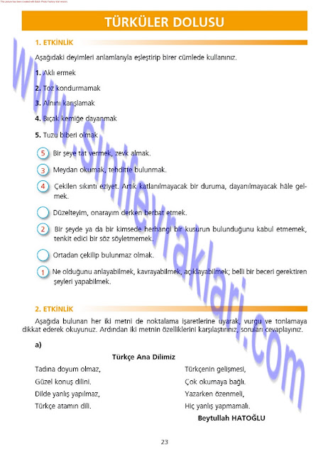 7. Sınıf Türkçe Çalışma Kitabı Cevapları Ezde Yayınları Sayfa 23