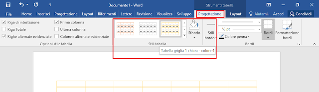 MS Word, Stili tabella