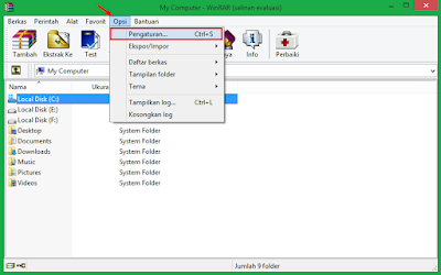 Cara membuka pengaturan Winrar