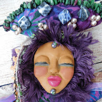 Detailed View of Original Sculpted Clay Face on OOAK Dancer Art Doll 