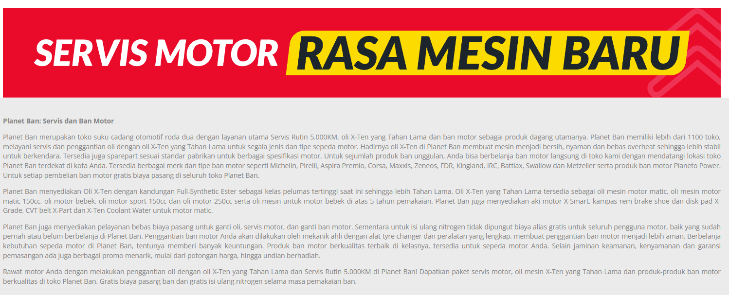 Servis Motor Rasa Baru di Planet Ban