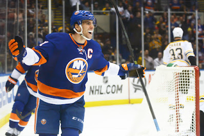 Nov. 2, 2013: NHL Hockey: New York Islanders forward John Tavares celebrates after scoring a goal against the Boston Bruins at Nassau Veterans Memorial Coliseum.