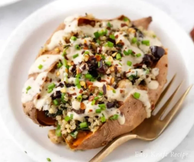 VEGAN STUFFED SWEET POTATOES WITH MEDITERRANEAN QUINOA RECIPE