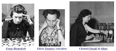 Las ajedrecistas Fenny Heemskerk, Eileen Betsy Tranmer y Chantal Chaudé de Silans