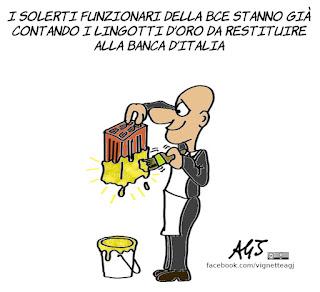 oro, bankitalia, banca d'italia, europa, ue, bce, economia, vignetta, satira