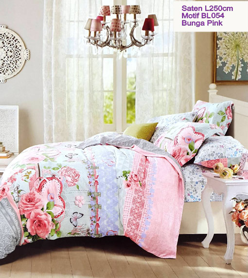 Sprei Katun Jepang Motif Bunga Pink