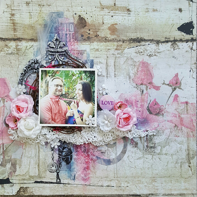 Blue Fern Studios Tattered Walls Love scrapbook layout Jessica McFall