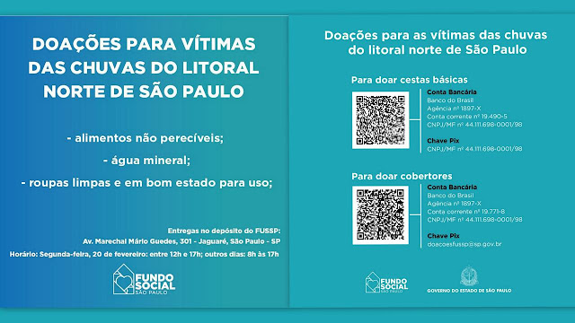 Cartaz sobre o Fundo Social de São Paulo para as vítimas das chuvas do litoral norte paulista. .