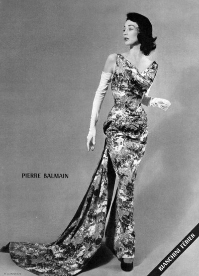The Nifty Fifties — Evening gown sketch by Balmain for Bergdorf...