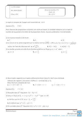 devoir de synthèse 2 math bac Math