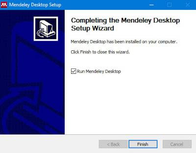 Instal Mendeley, Penginstalan Mendeley selesai
