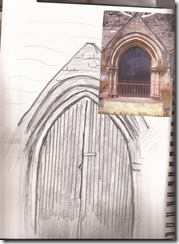 Church doorway sketch & photo