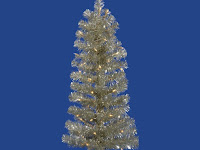 3' Pre-Lit Champagne Artificial Pencil Tinsel Christmas Tree - Clear Lights