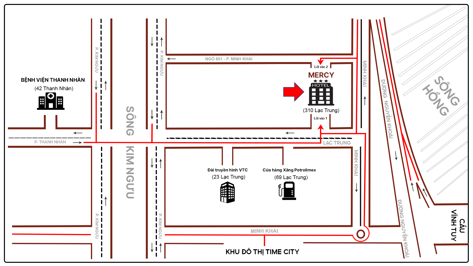 Thông tin liên hệ, chỉ dẫn tới Mercy Hotel 310 Lạc Trung, Hà Nội