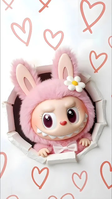 Labubu Bunny in Love – 4K Cute & Funny Cartoon Wallpaper