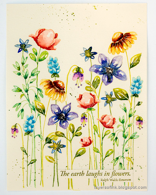 Layers of ink - Watercolor Floral Garden no-line coloring tutorial by Anna-Karin Evaldsson.