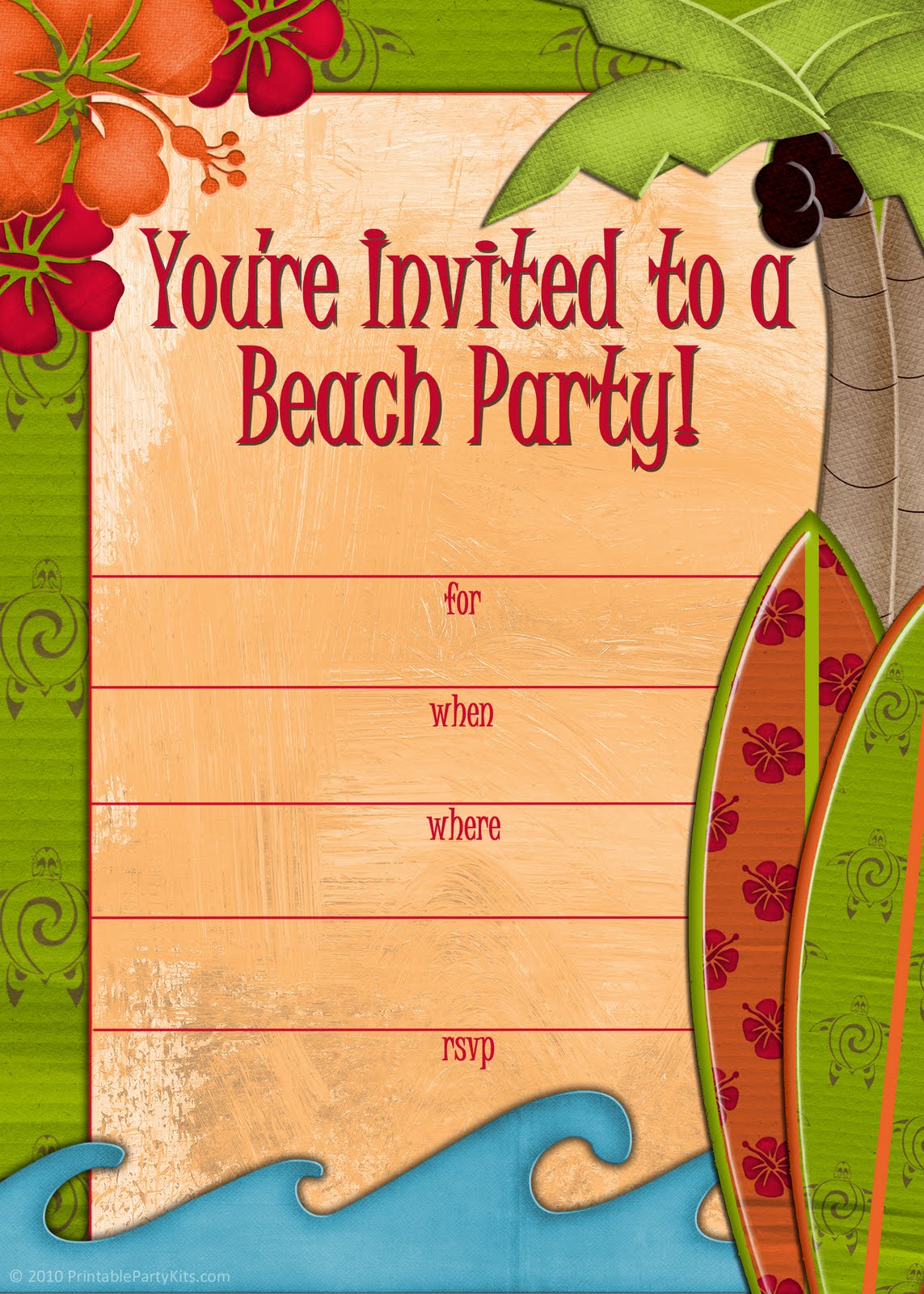 Free Beach Party Invitations 1