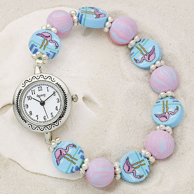 Handcrafted Clay Flamingo Stretch Watch
