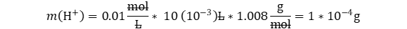 gramos de H+ en 10 ml de HCl al 0.01 M, peso de H+ en 10 ml de HCl al 0.01 mol/L, masa de H+ en 10 ml de HCl al 0.01 molar, Cuantos gramos de H+ están presentes en 10 ml de HCl al 0.01 M, en 10 ml de HCl al 0.01 M hallar los gramos de H+, en 10 ml de HCl al 0.01 mol/L calcular el peso de H+, en 10 ml de HCl al 0.01 molar obtener la masa de H+, de molar a gramos de soluto