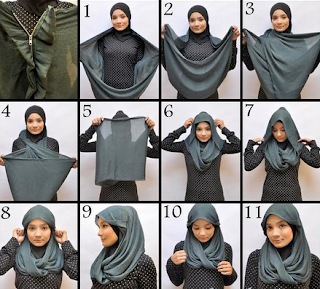 Cara memakai hijab monochrome segiempat style