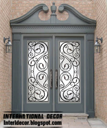wrought iron glass door inserts, modern French door gray