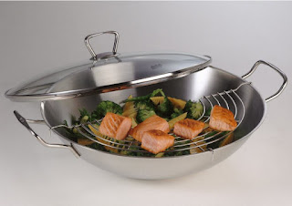 Tigaie wok Fissler, inox diametru 35 cm, capac sticla, inductie, Kunming Wok