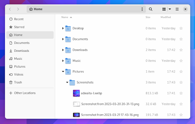 GNOME 44 files nautilus expandable folders
