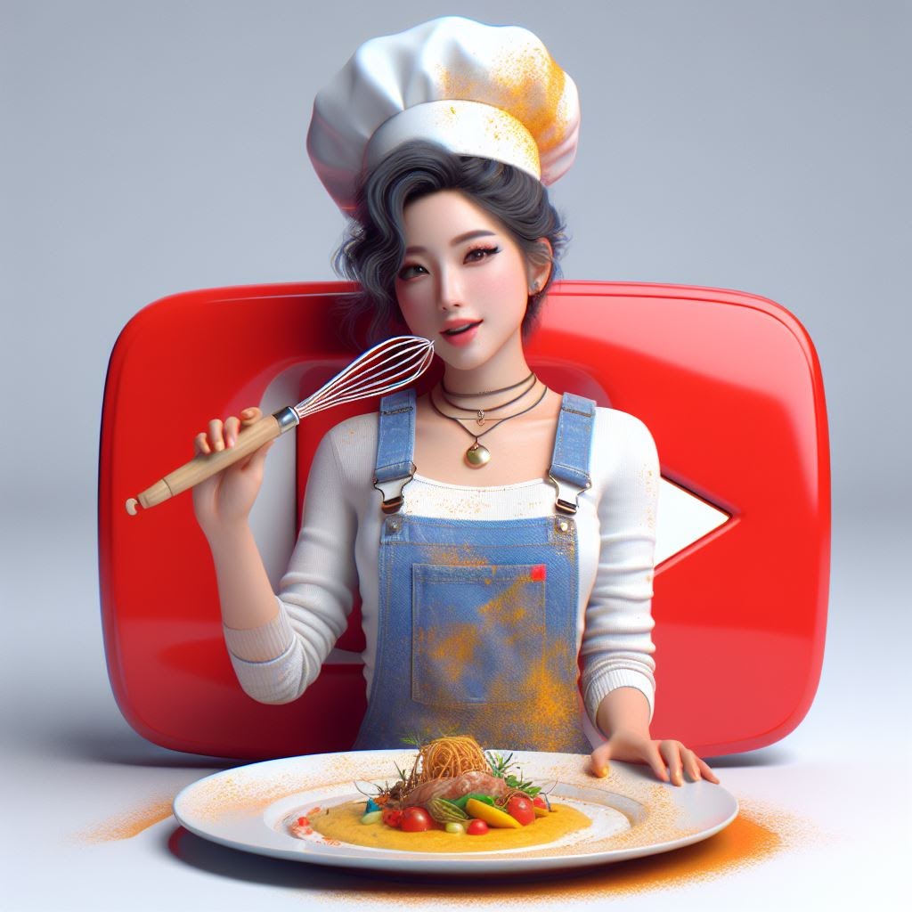 3d chef girl eating food