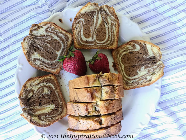 Marble pound cake, loaf, Chocolate and vanilla marble cake,  bake sale cake, Memorial Day, Fourth of July, summer cake, snacking cake, picnic, sleep overs, camping, driving trip, cake, marble effect, marble swirls, marble butter cake