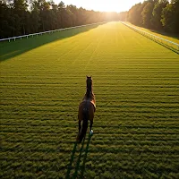 A horse pondering a racetrack, a dynamic view of race track