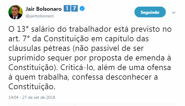 Informação FALSA ! :"Bolsonaro propôs cortar o 13º salário”, disse Fernando Haddad 
