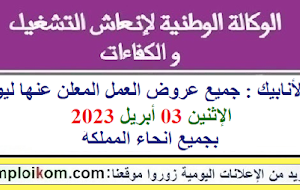الأنابيك : جميع عروض العمل المعلن عنها ليوم الإثنين 03 أبريل 2023 بجميع أنحاء المملكة