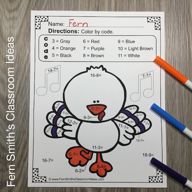 Getting your boys and girls to study their basic addition and basic subtraction facts can be tricky! But I have some Thanksgiving Color By Number Addition and Subtraction Worksheets for Thanksgiving that your students will love! Let them review important first grade and second grade math skills, but still brings the joy of coloring into your classroom today with this Bundle!