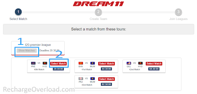 dream11 select match