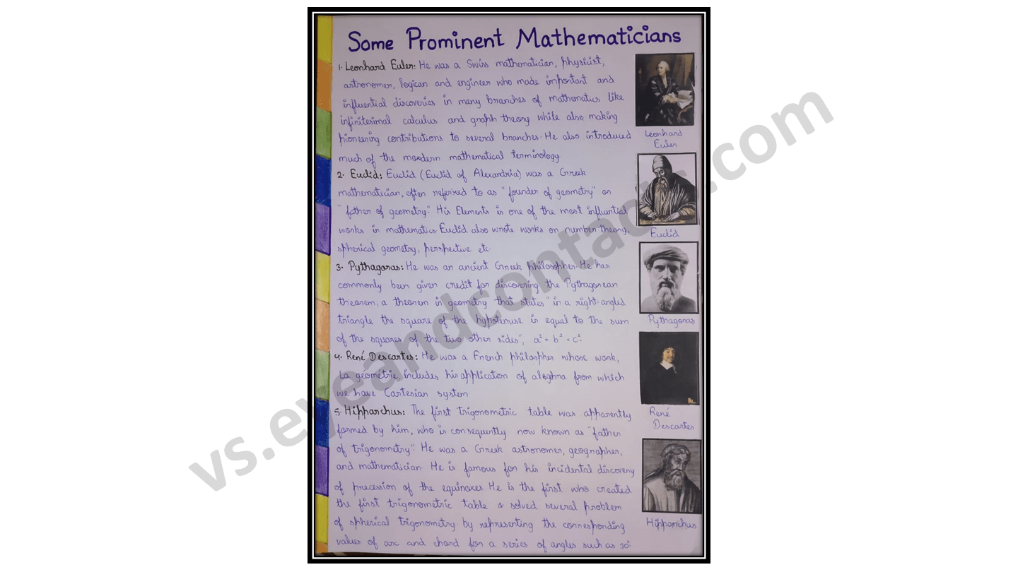 Some Prominent Mathematicians Project Work