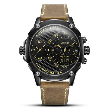 MEGIR 2093 Dual Time Zones Chronograph Sport Watch Creative Clock Quartz Watches