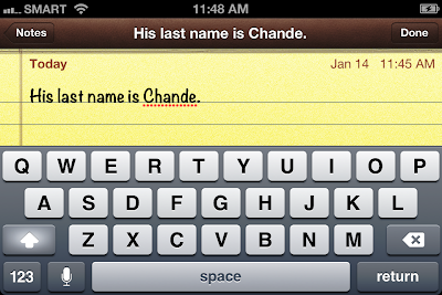 The iPhone 4S Check Spelling keyboard feature in Notes.