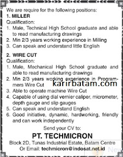 Lowongan Kerja PT. Techmicron Indonesia