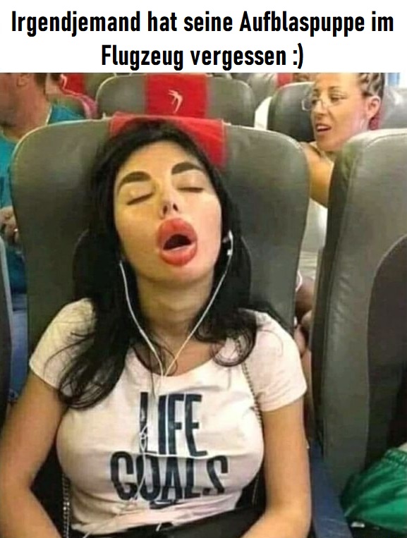 Lustige Bilder mit Spruch Aufblaspuppe im Flugzeug vergessen Lach dich schlapp: Lustige Bilder für den Spaßfaktor Alltag, Lustige Bilder