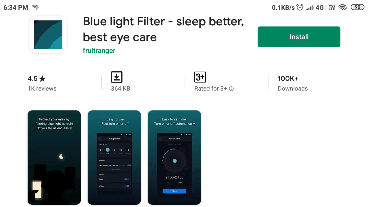 Blue light filter app for android phone night light