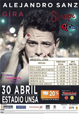 Alejandro Sanz en Arequipa - venta de entradas