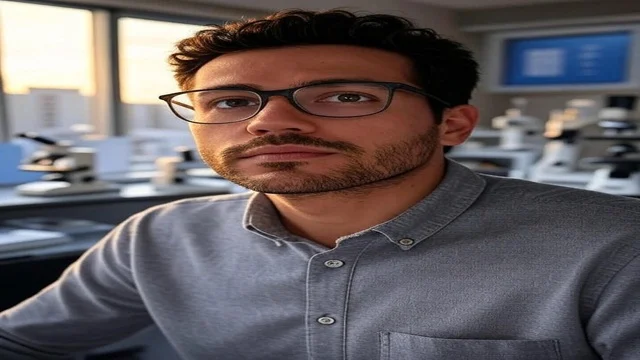 O Que Podemos Aprender com Tudo Isso? (O Poder da Curiosidade e da Inovação Brasileira) Cientista brasileiro em laboratório com equipamentos modernos ao fundo.