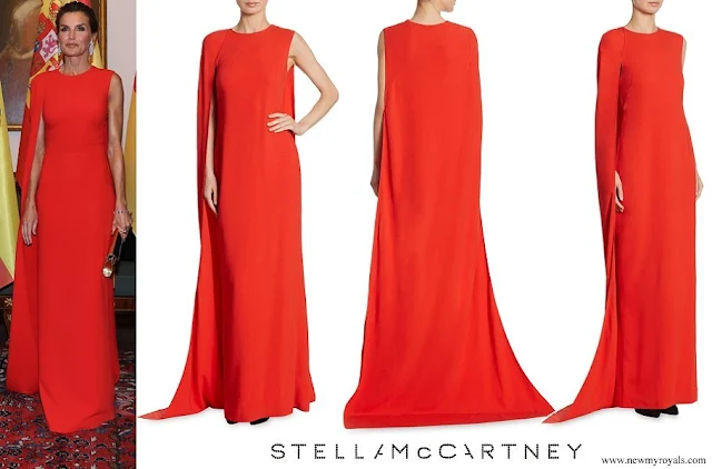 Queen Letizia wore Stella McCartney Lipstick Cecilia Cape Gown