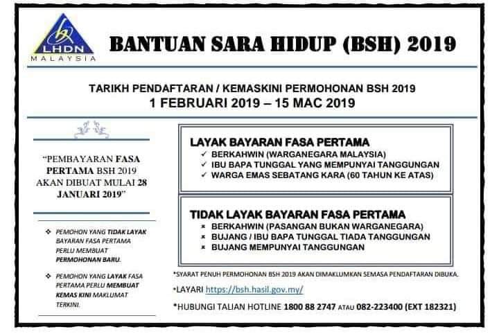 Bayaran Bantuan Sara Hidup (BSH) 2019 Fasa Pertama siapa 