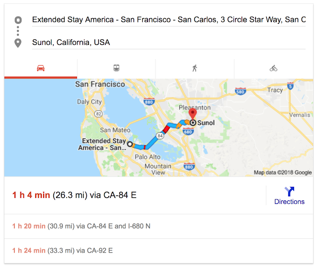 We were 3 and started from Redwood City / San Carlos at around 9am and reached Sunol base in 1 hour approximately. It was approximately 26 miles distance.